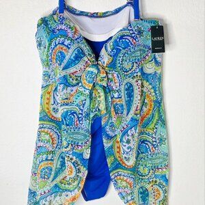 Swimsuit Lauren Ralph Lauren Tankini Top Paisley Tie Front Top NEW